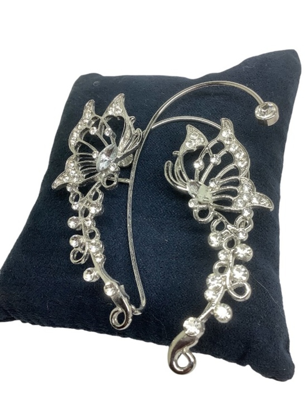 Silver plated Cubic Zirconia Ear Climber butterfly Earrings